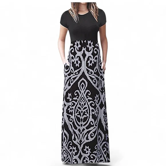 Maxi Dress Black/White Paisley Print Womens Size Large - Picture 7 of 7